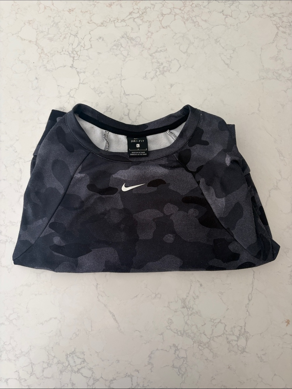 Nike Women's Crop Black & Charcoal Camo Dri-FIT Long Sleeve Top